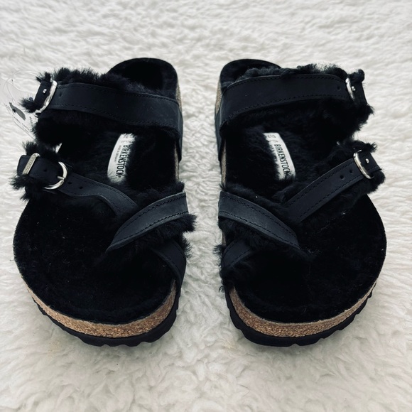 Birkenstock Miyari Shearling Black Leather Sandals size 37 W6 M4 - Picture 11 of 15